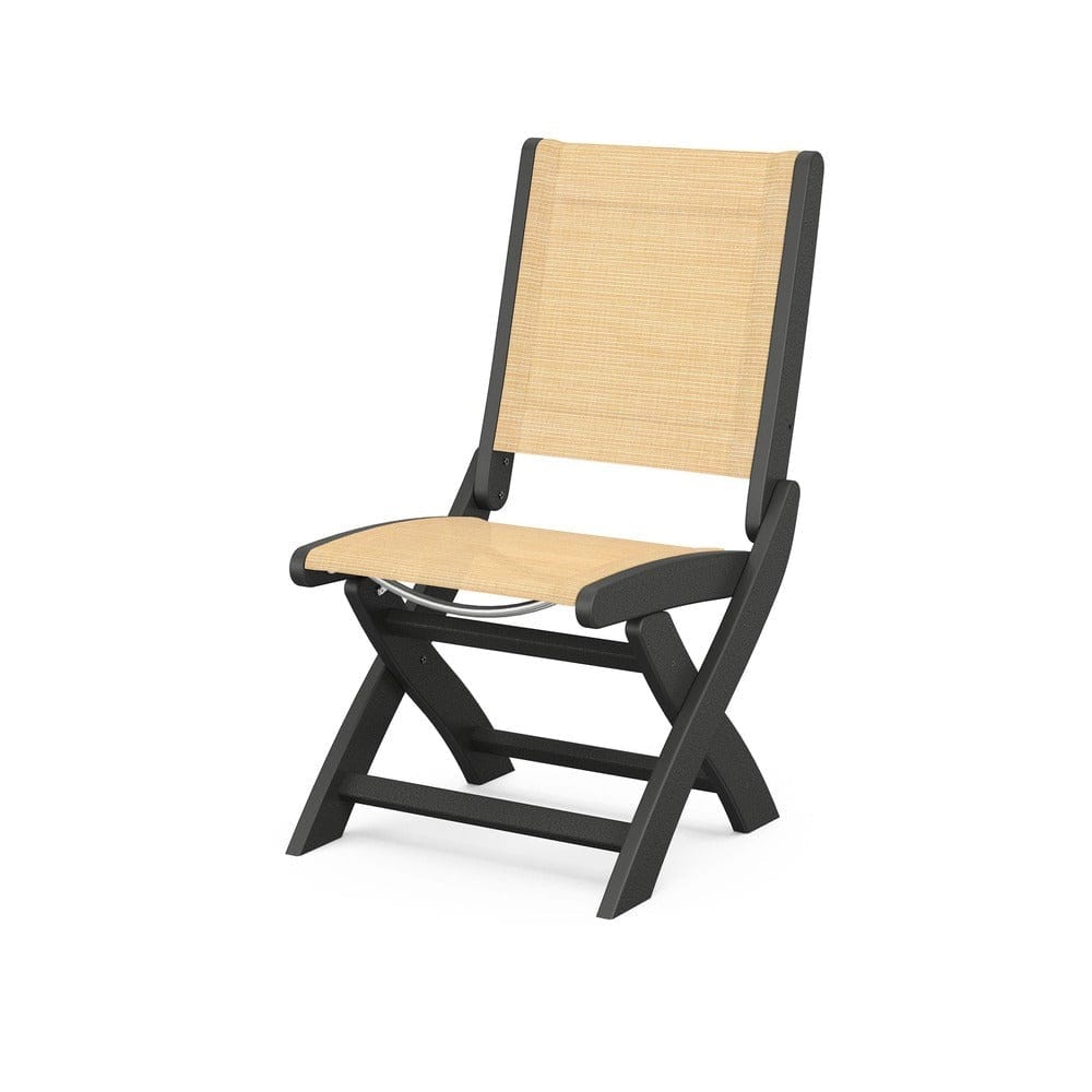 POLYWOOD® Outdoor Furniture Black / Dupioni Apricot Sling POLYWOOD® - Coastal Folding Side Chair - 9004