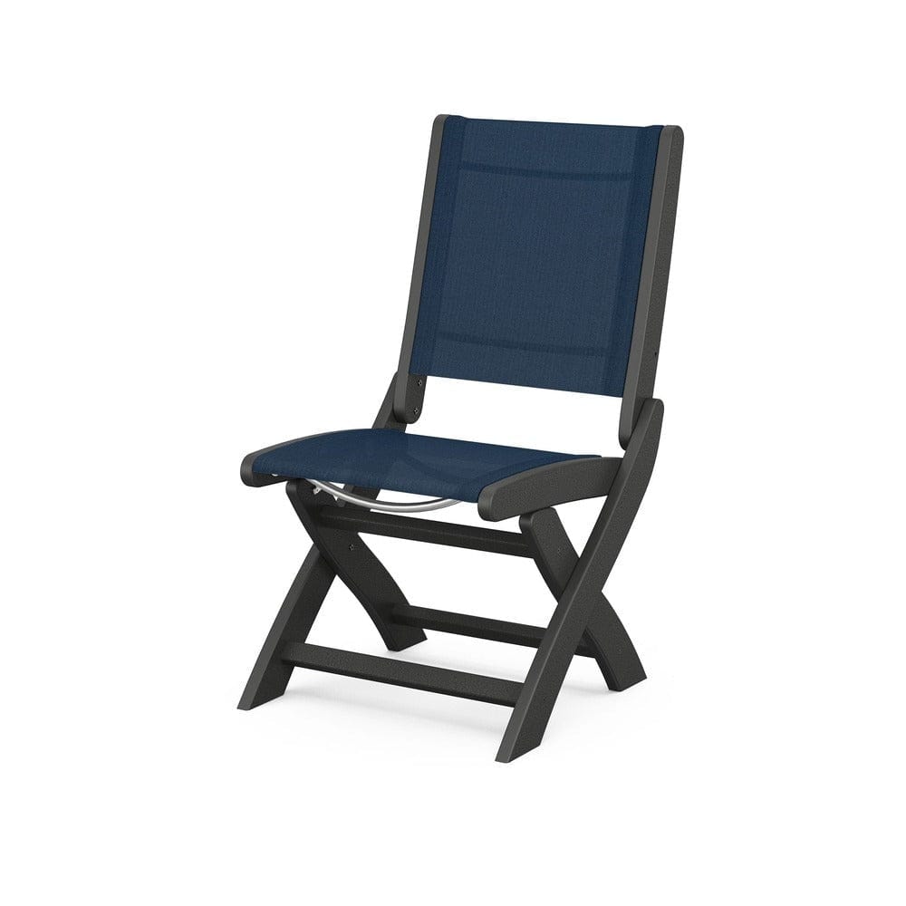 POLYWOOD® Outdoor Furniture Black / Navy Blue Sling POLYWOOD® - Coastal Folding Side Chair - 9004