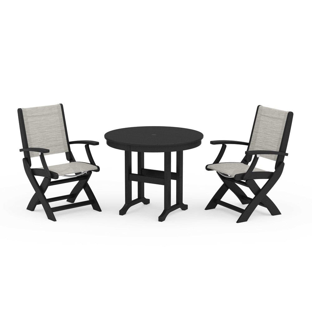 POLYWOOD® - Coastal Folding Chair 3-Piece Round Dining Set - PWS1328 Outdoor Furniture POLYWOOD®