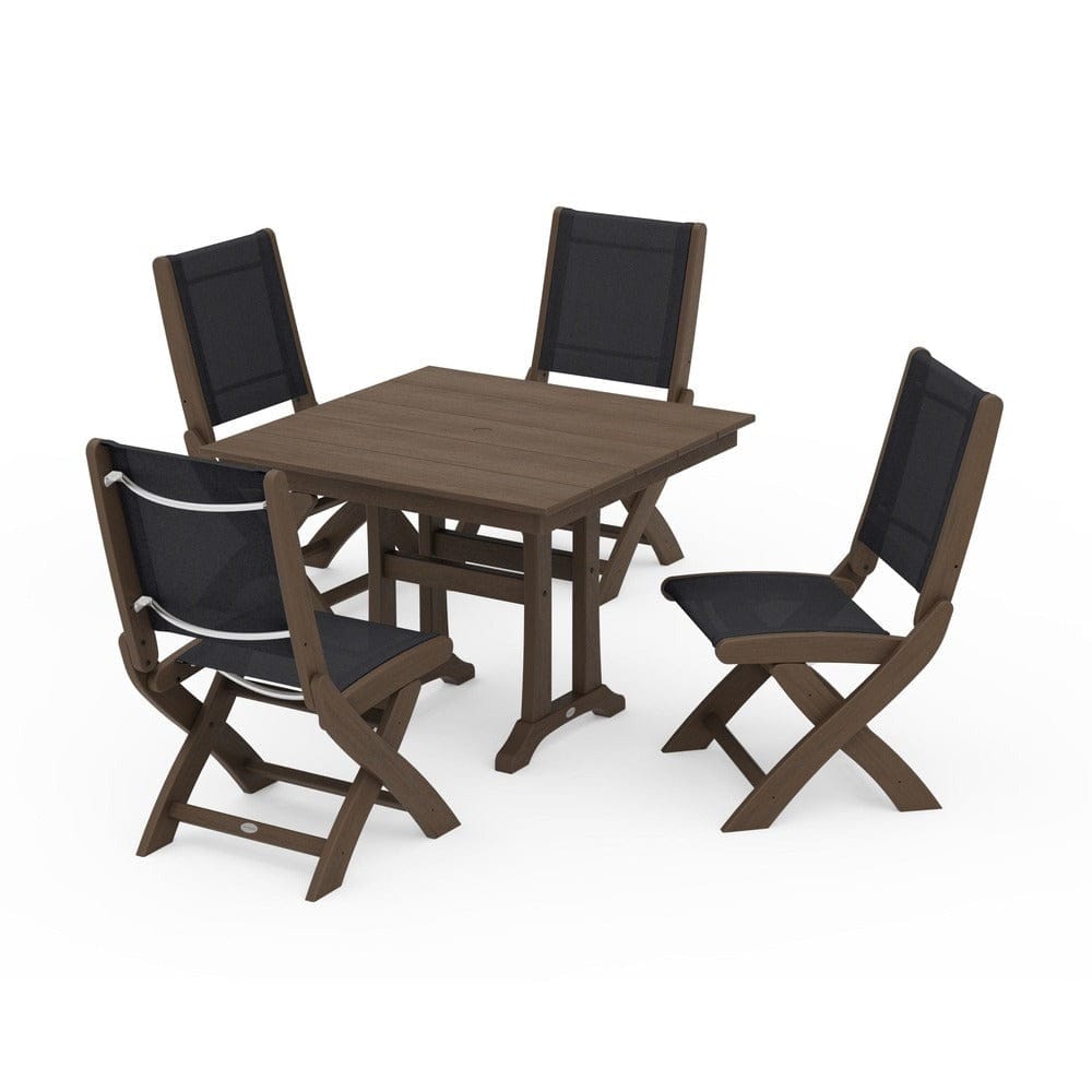 POLYWOOD® - Coastal Folding Side Chair 5-Piece Farmhouse Dining Set With Trestle Legs - PWS946