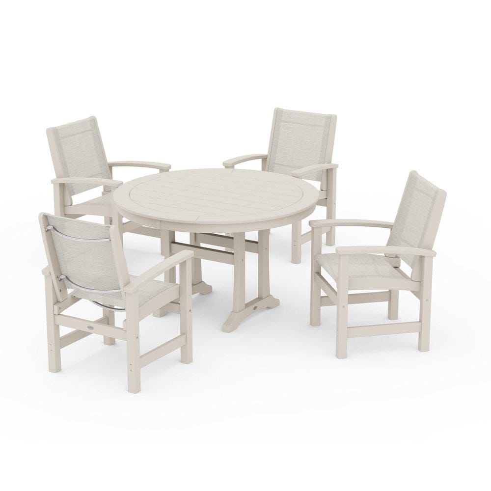 POLYWOOD® - Coastal 5-Piece Round Dining Set with Trestle Legs - PWS1119