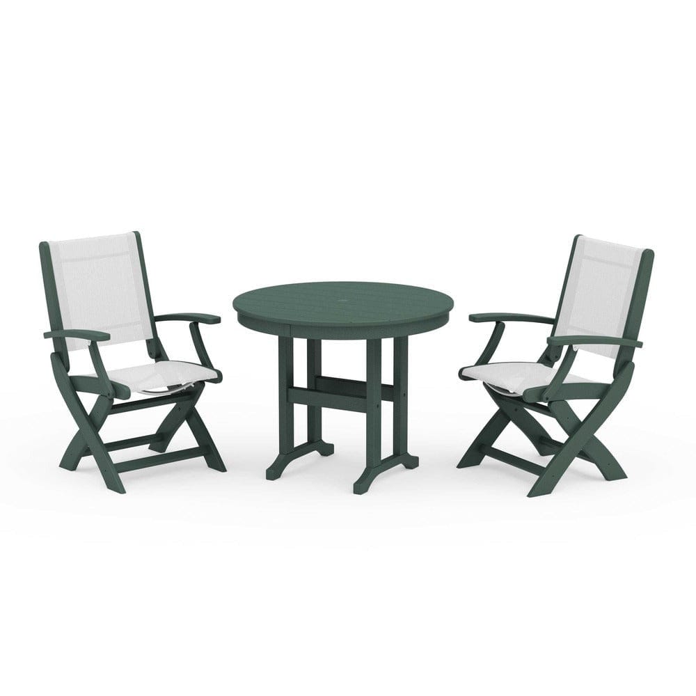 POLYWOOD® - Coastal Folding Chair 3-Piece Round Dining Set - PWS1328