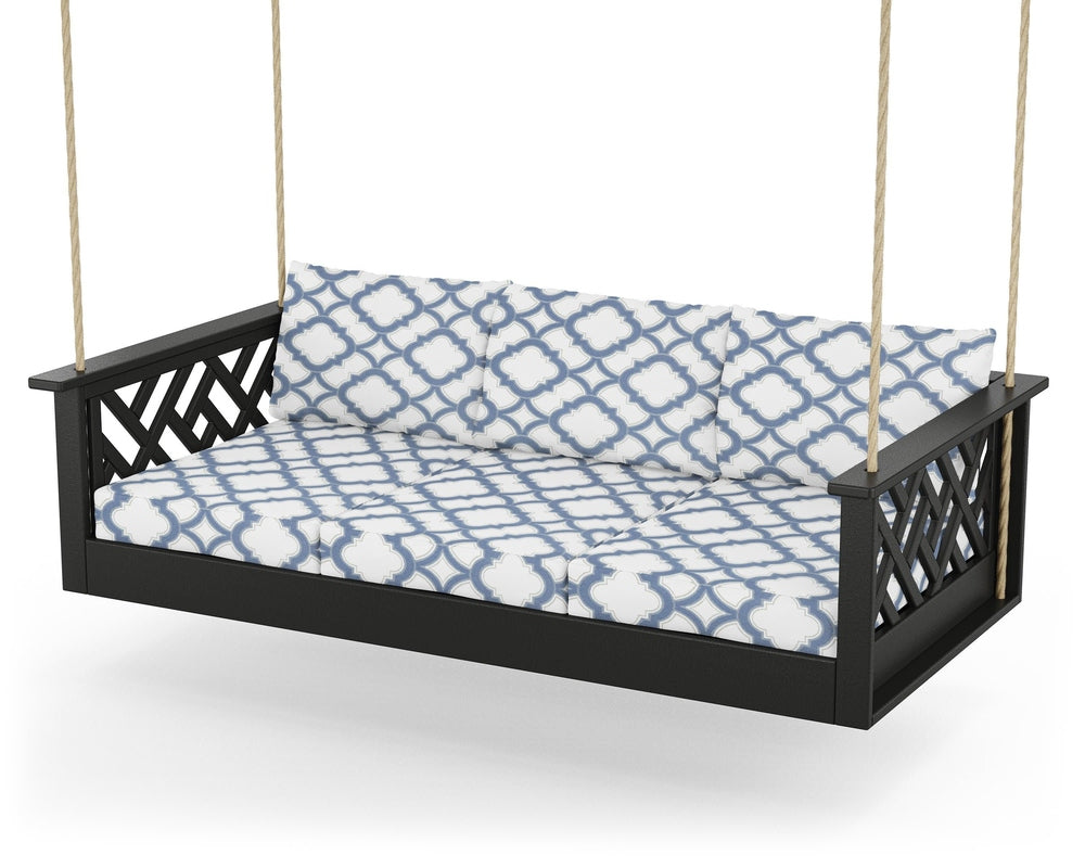 Chippendale Daybed Swing - Black / Trellis Sky Blue