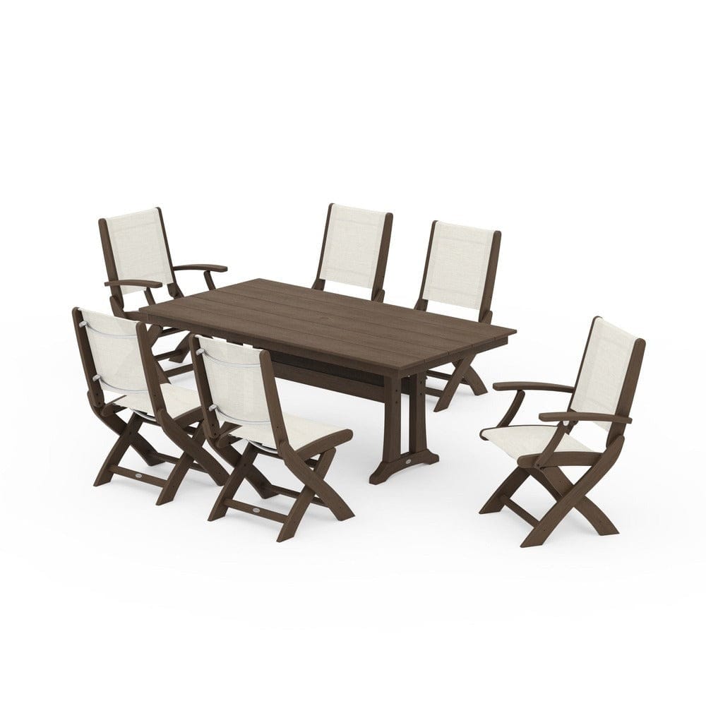 POLYWOOD® - Coastal Folding Chair 7-Piece Farmhouse Dining Set with Trestle Legs - PWS1001