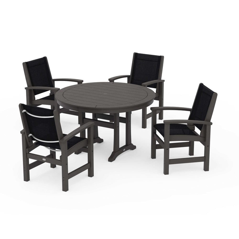 POLYWOOD® - Coastal 5-Piece Round Dining Set with Trestle Legs - PWS1119