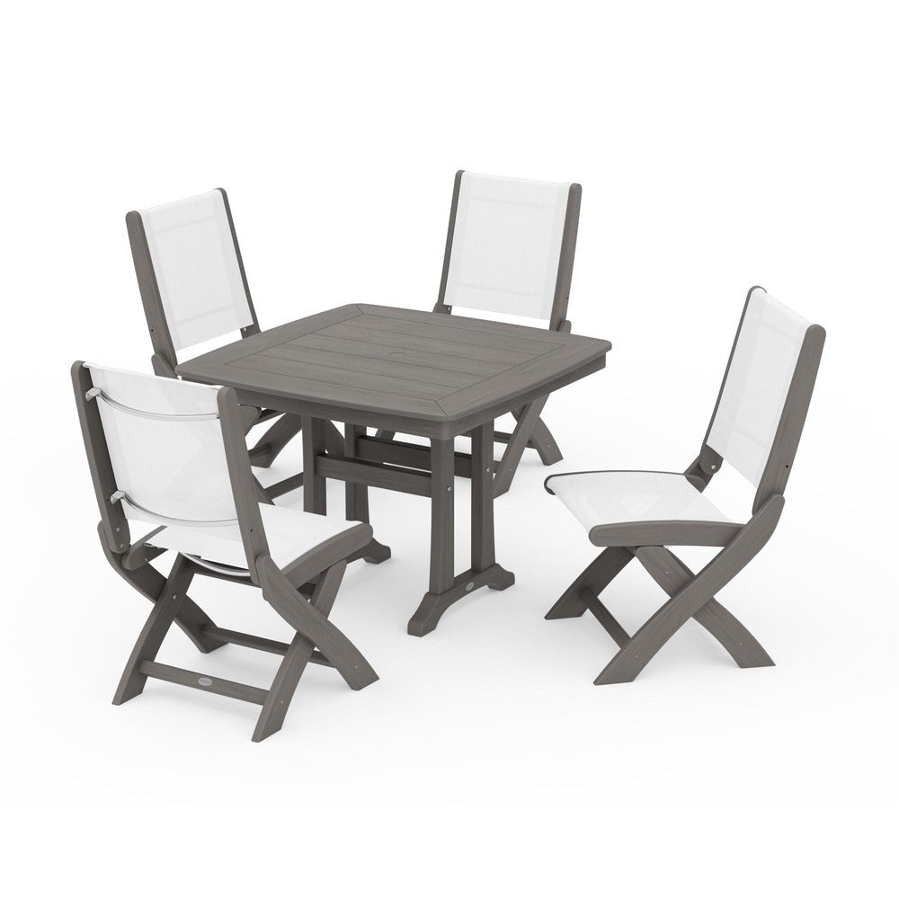 POLYWOOD® - Coastal Folding Side Chair 5-Piece Dining Set with Trestle Legs - PWS968