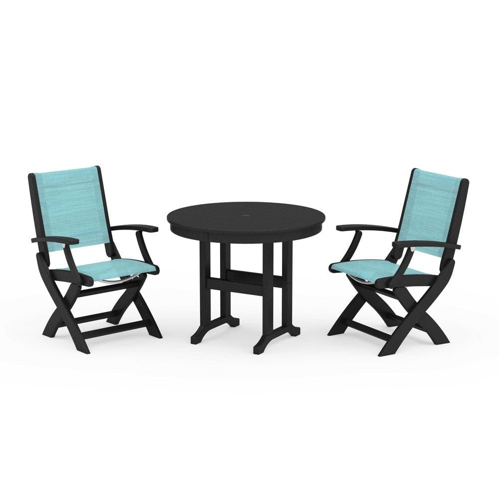 POLYWOOD® - Coastal Folding Chair 3-Piece Round Dining Set - PWS1328