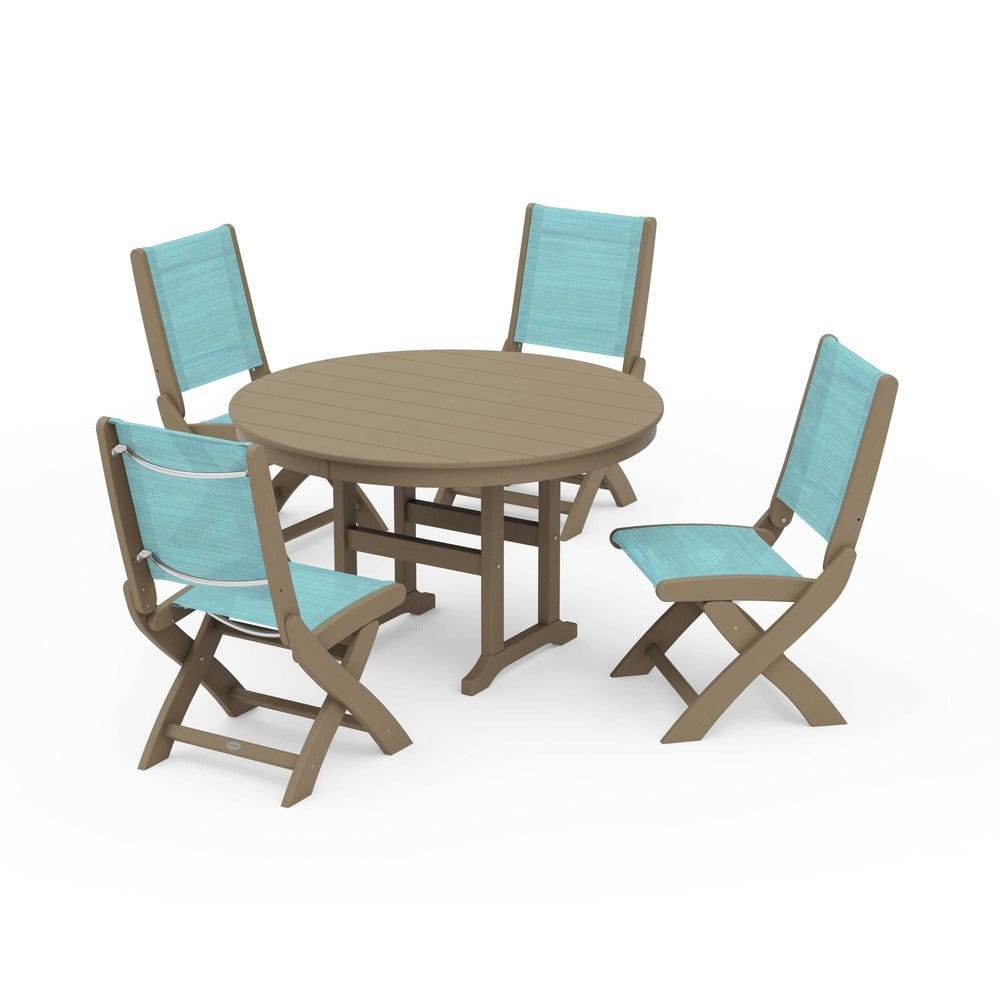 POLYWOOD® - Coastal Folding Side Chair 5-Piece Round Dining Set - PWS1358