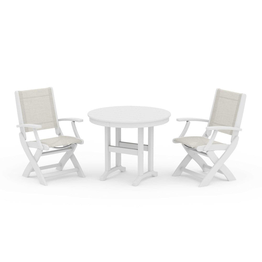 POLYWOOD® - Coastal Folding Chair 3-Piece Round Dining Set - PWS1328