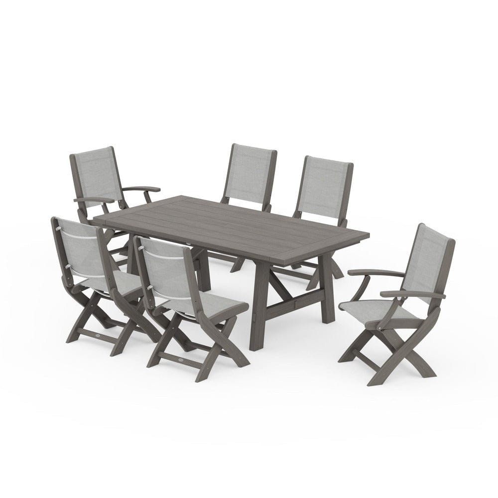 POLYWOOD® - Coastal Folding Chair 7-Piece Rustic Farmhouse Dining Set - PWS1078
