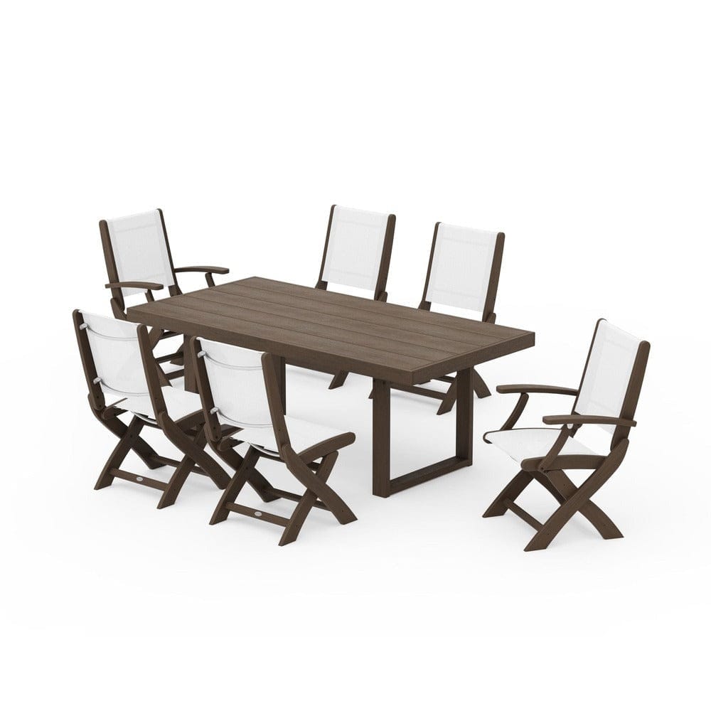 POLYWOOD® - Coastal Folding Chair 7-Piece Dining Set with Trestle Legs - PWS871