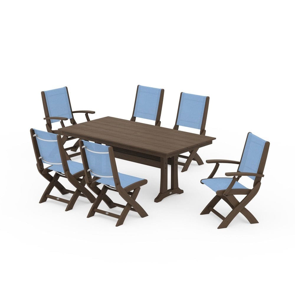 POLYWOOD® - Coastal Folding Chair 7-Piece Farmhouse Dining Set with Trestle Legs - PWS1001