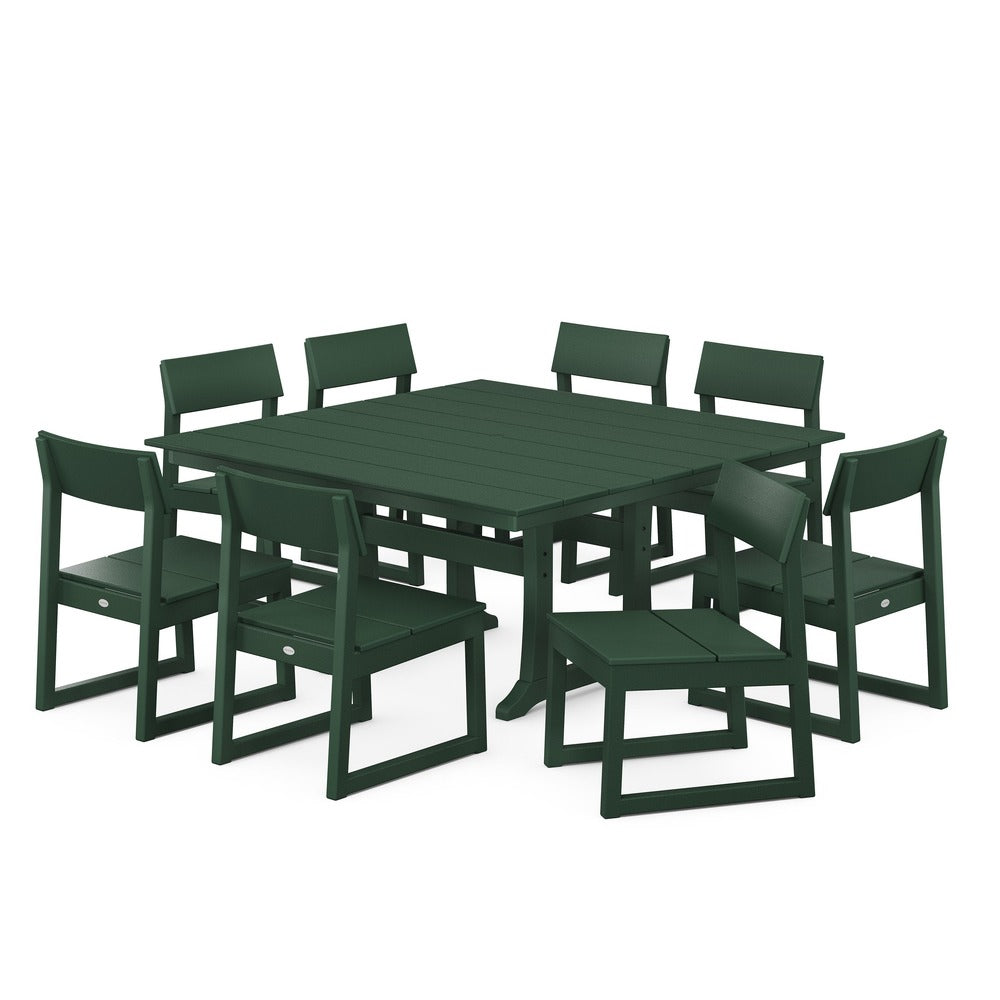 POLYWOOD® Edge 9-Piece Farmhouse Trestle Dining Set - PWS736-1 Outdoor Furniture POLYWOOD®