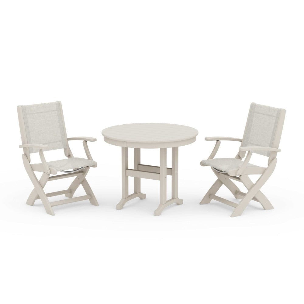 POLYWOOD® - Coastal Folding Chair 3-Piece Round Dining Set - PWS1328