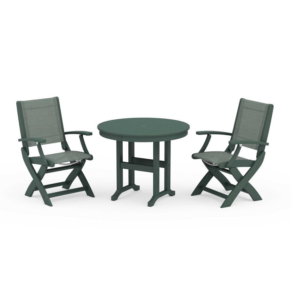 POLYWOOD® - Coastal Folding Chair 3-Piece Round Dining Set - PWS1328