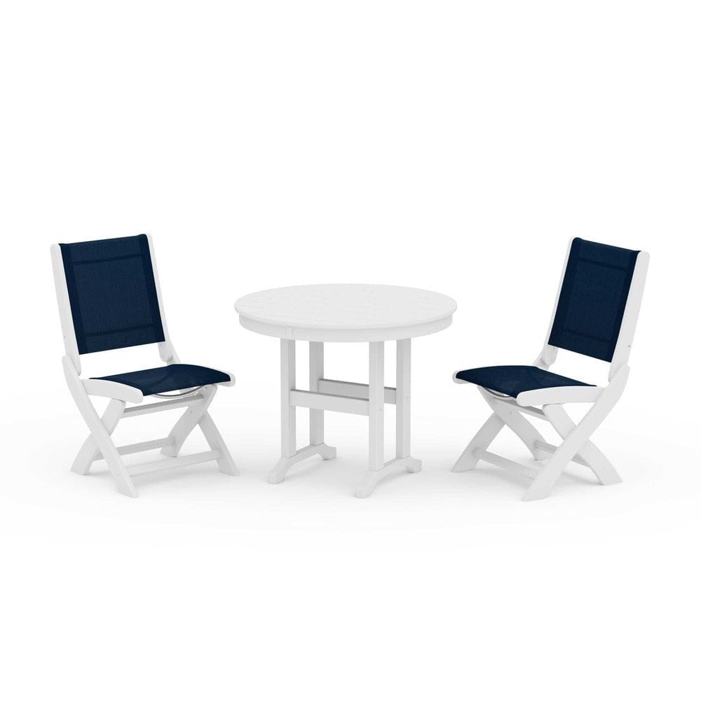 POLYWOOD® - Coastal Folding Side Chair 3-Piece Round Dining Set - PWS1329