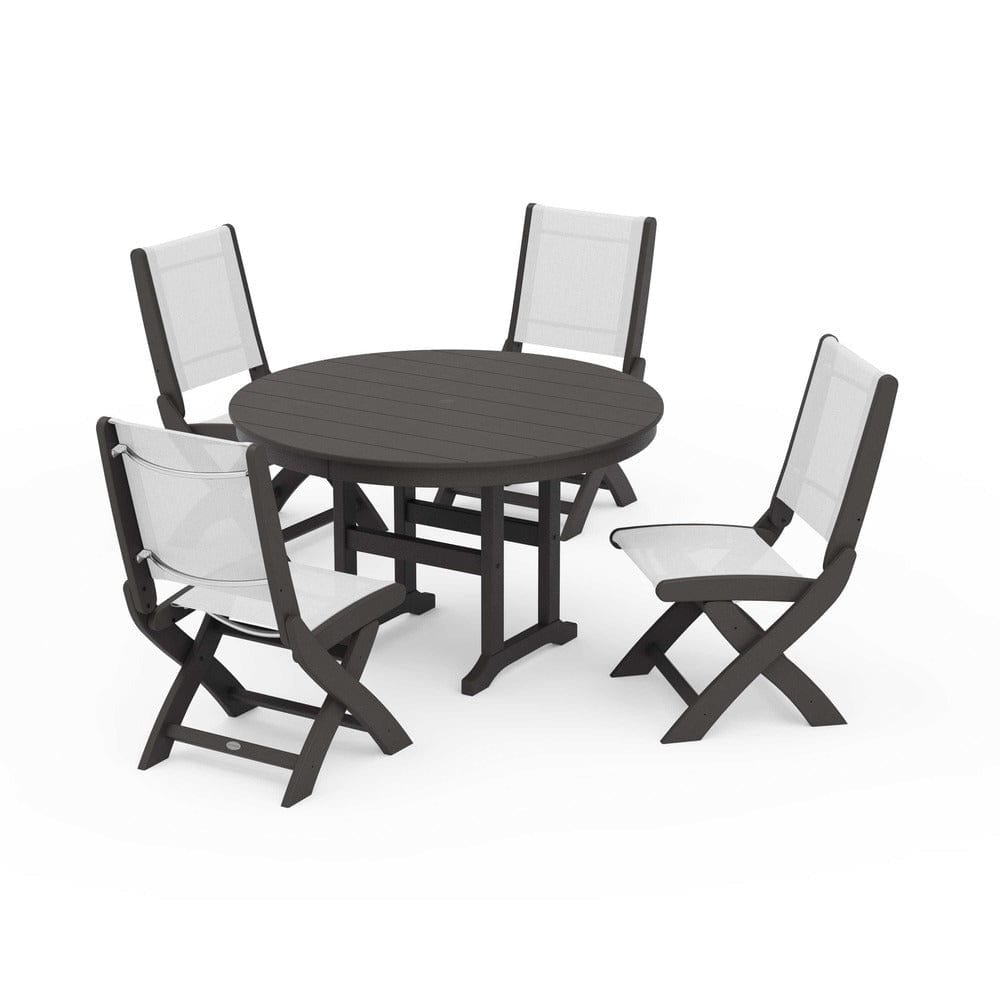 POLYWOOD® - Coastal Folding Side Chair 5-Piece Round Dining Set - PWS1358