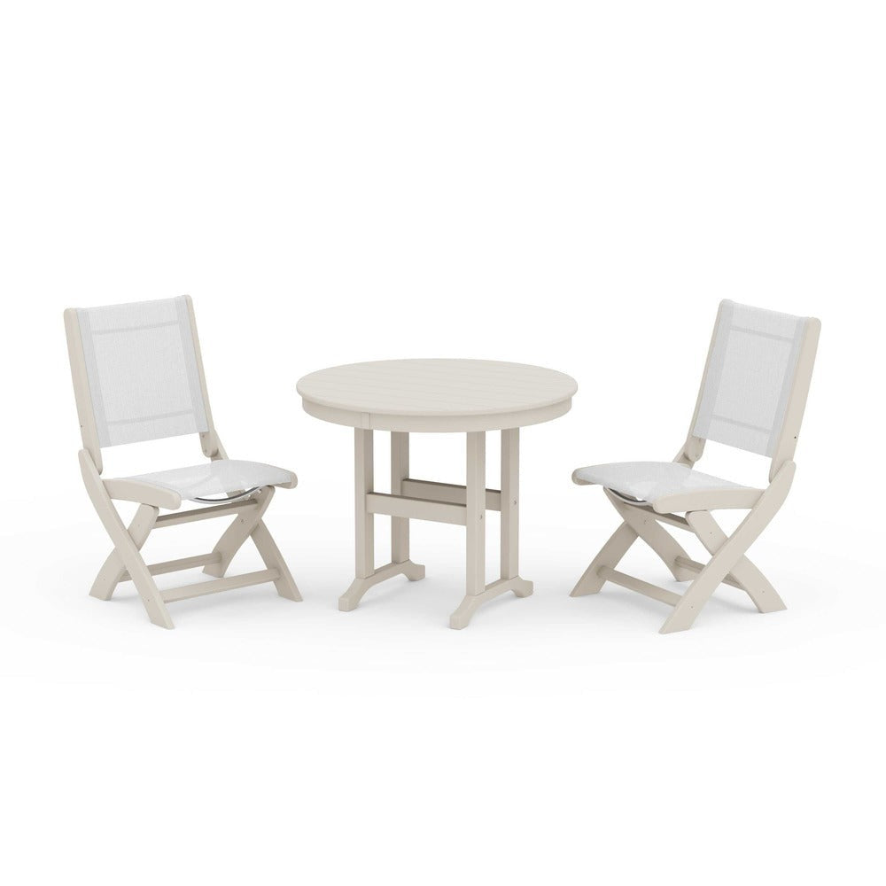 POLYWOOD® - Coastal Folding Side Chair 3-Piece Round Dining Set - PWS1329