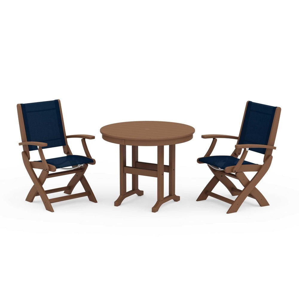 POLYWOOD® - Coastal Folding Chair 3-Piece Round Dining Set - PWS1328