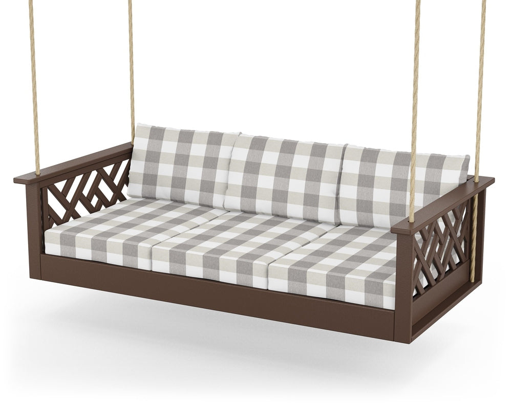 Chippendale Daybed Swing - Mahogany / Buffalo Plaid Grey Mist