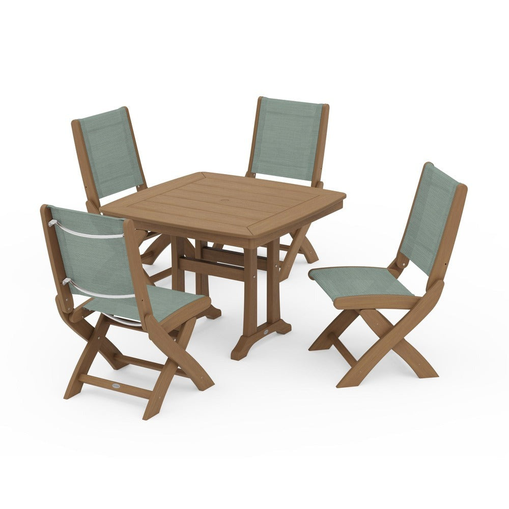 POLYWOOD® - Coastal Folding Side Chair 5-Piece Dining Set with Trestle Legs - PWS968