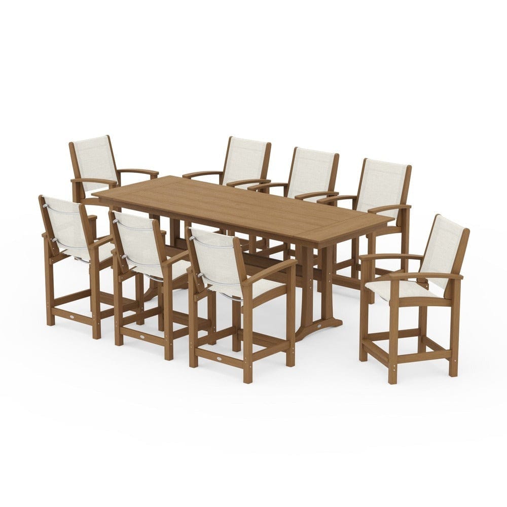 POLYWOOD® - Coastal 9-Piece Farmhouse Counter Set with Trestle Legs - PWS1898