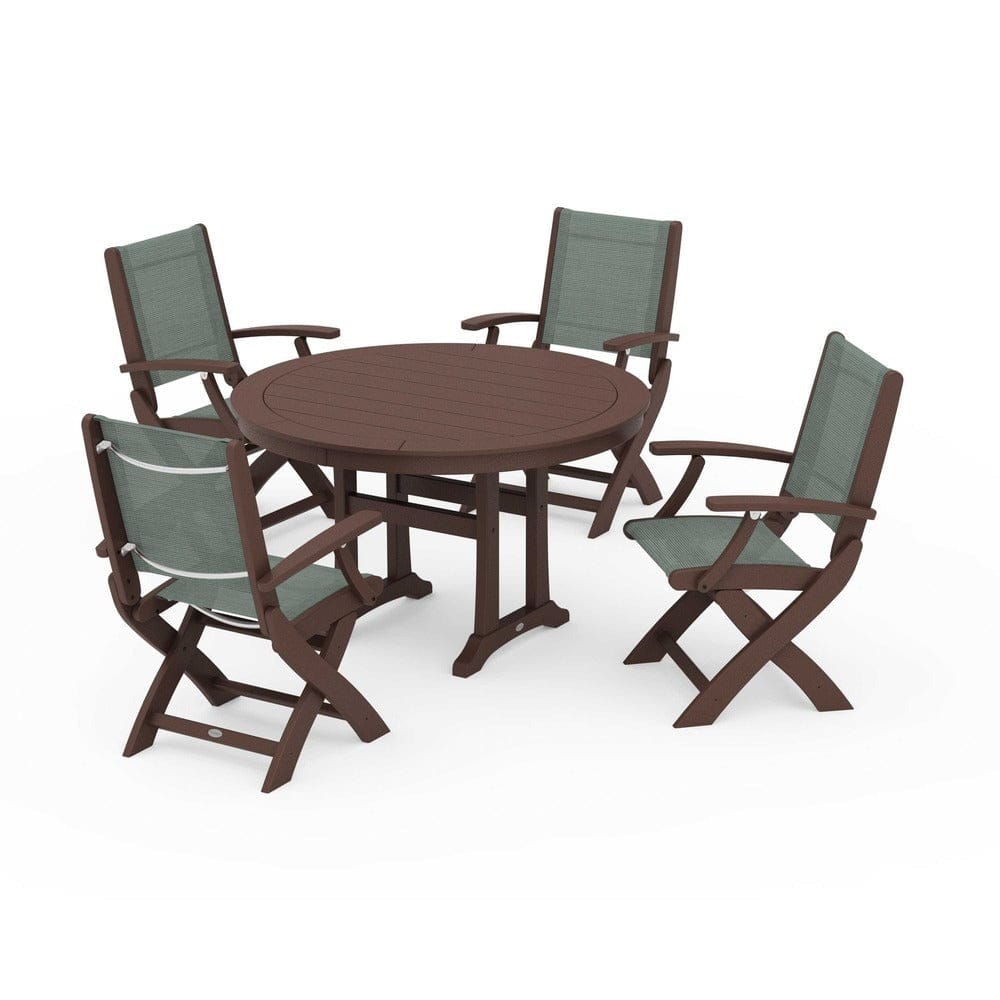 POLYWOOD® - Coastal Folding Chair 5-Piece Round Dining Set with Trestle Legs - PWS1120