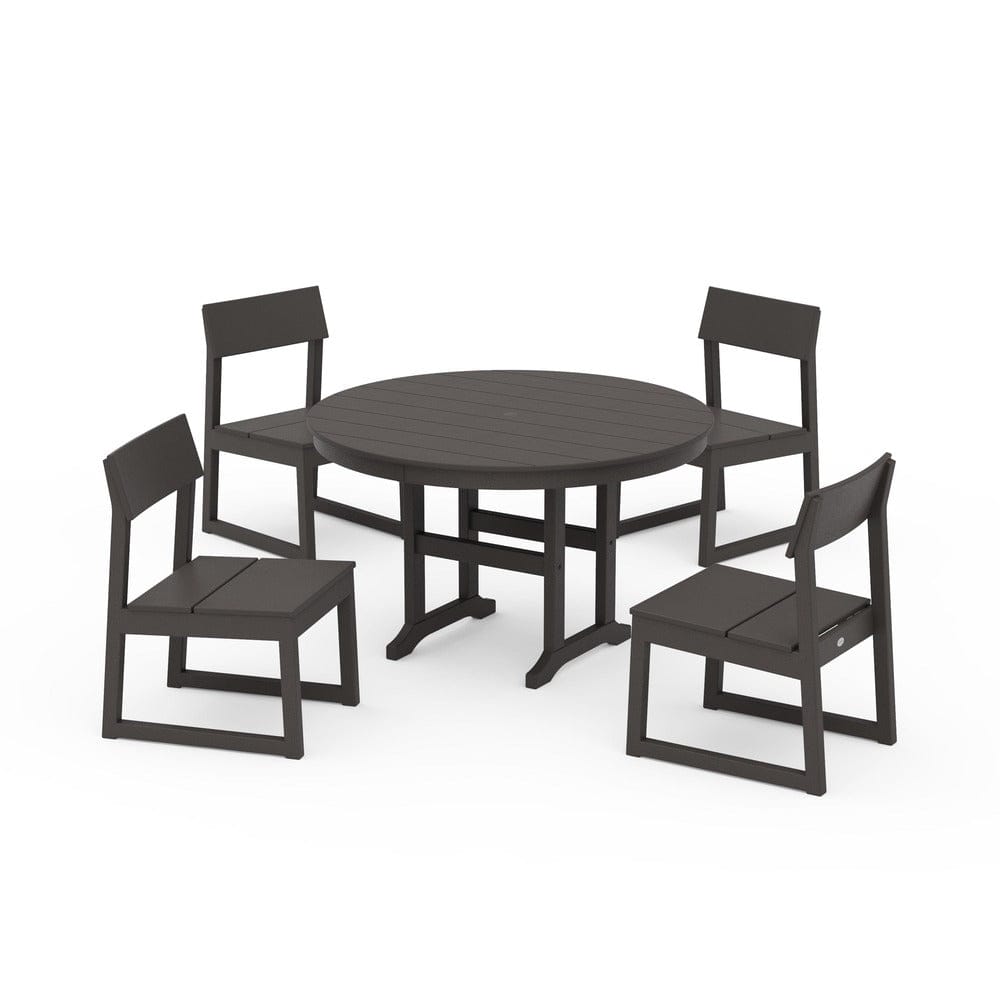 POLYWOOD® - EDGE Side Chair 5-Piece Round Farmhouse Dining Set - PWS1360 Outdoor Furniture POLYWOOD®