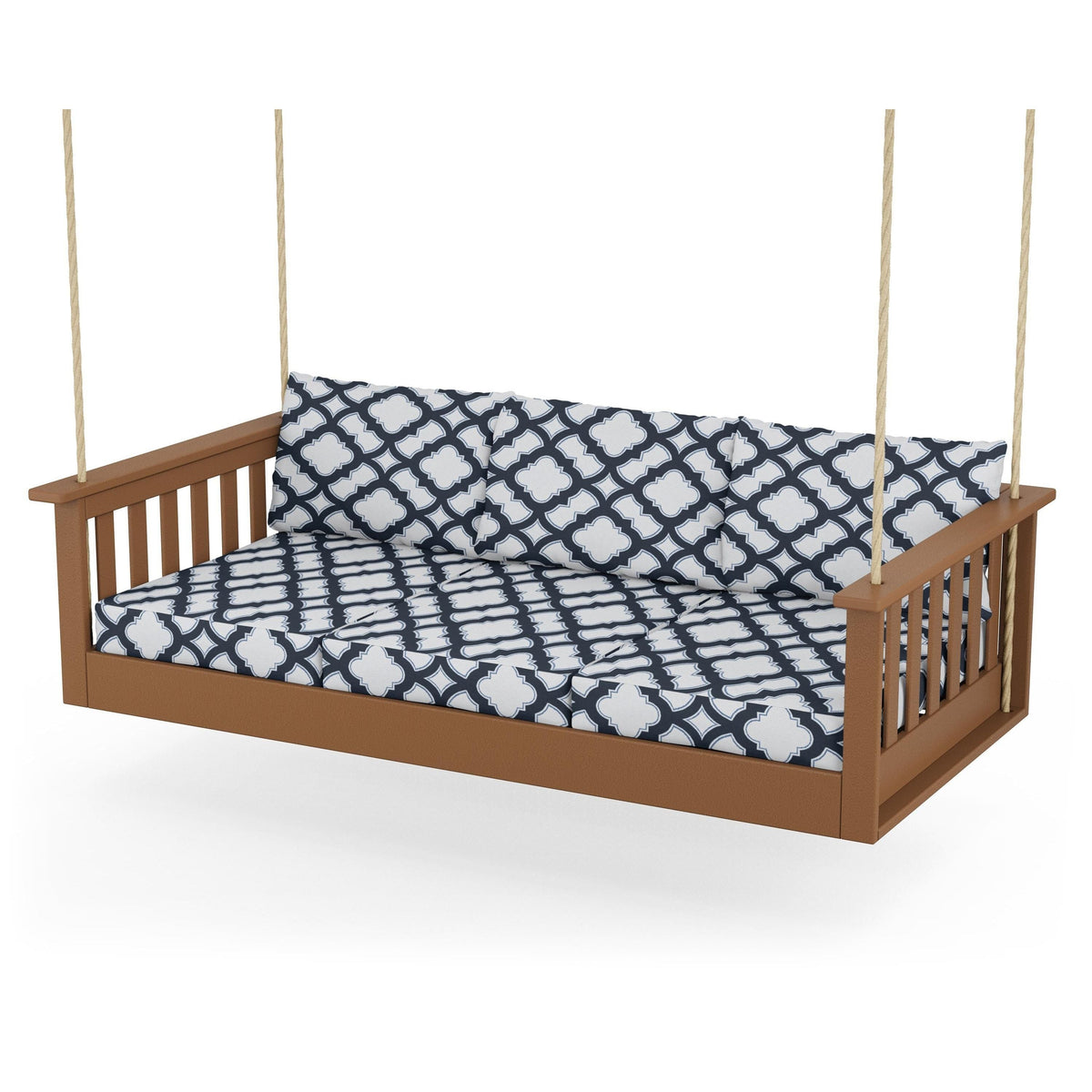 Vineyard Daybed Swing - Teak / Trellis Marine Indigo