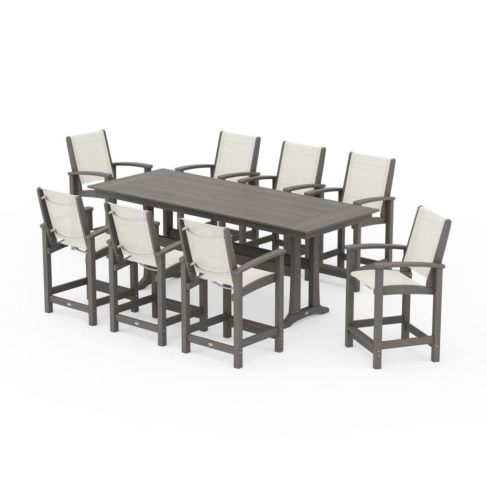 POLYWOOD® - Coastal 9-Piece Farmhouse Counter Set with Trestle Legs - PWS1898