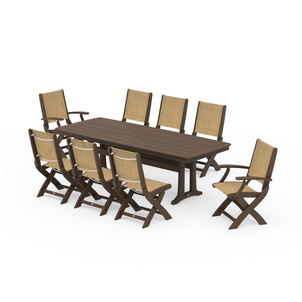 POLYWOOD® - Coastal Folding 9-Piece Dining Set with Trestle Legs - PWS1501