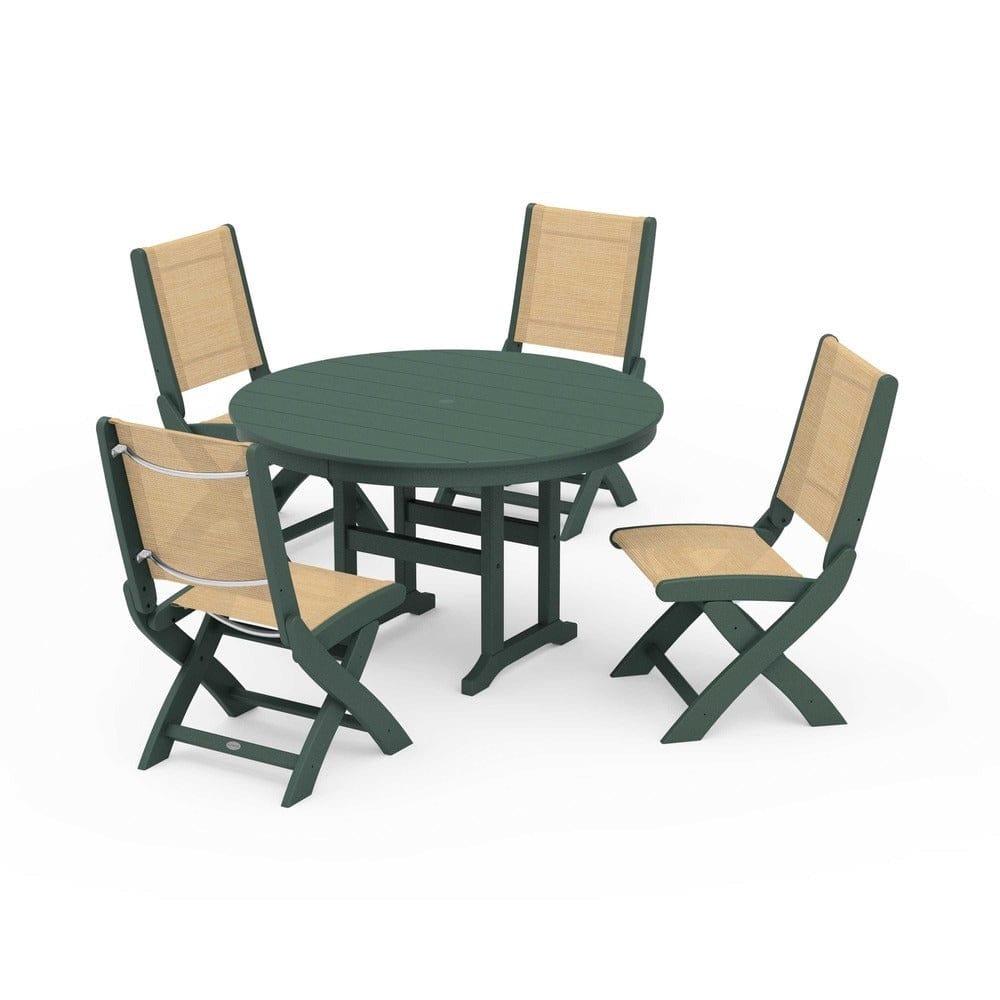 POLYWOOD® - Coastal Folding Side Chair 5-Piece Round Dining Set - PWS1358