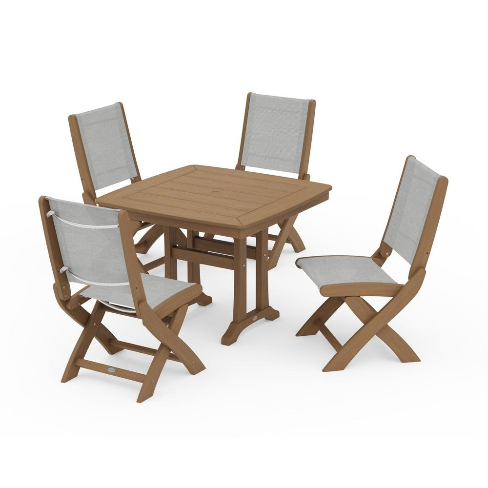 POLYWOOD® - Coastal Folding Side Chair 5-Piece Dining Set with Trestle Legs - PWS968