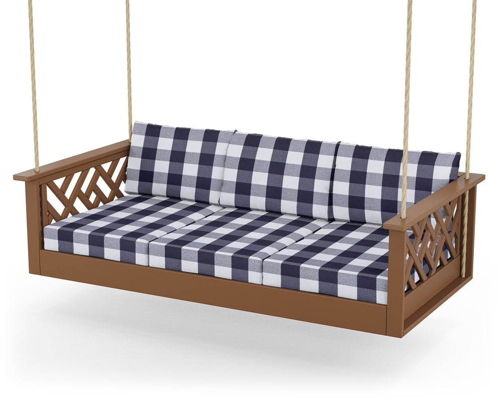 Chippendale Daybed Swing - Teak / Buffalo Plaid Navy