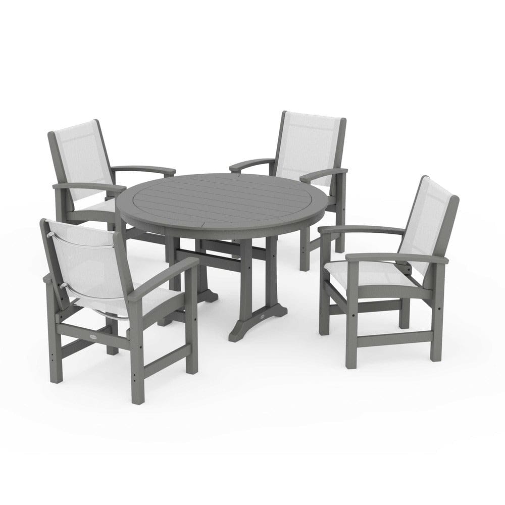 POLYWOOD® - Coastal 5-Piece Round Dining Set with Trestle Legs - PWS1119