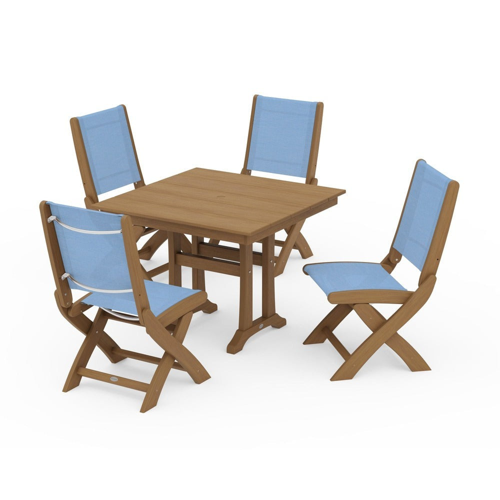 POLYWOOD® - Coastal Folding Side Chair 5-Piece Farmhouse Dining Set With Trestle Legs - PWS946
