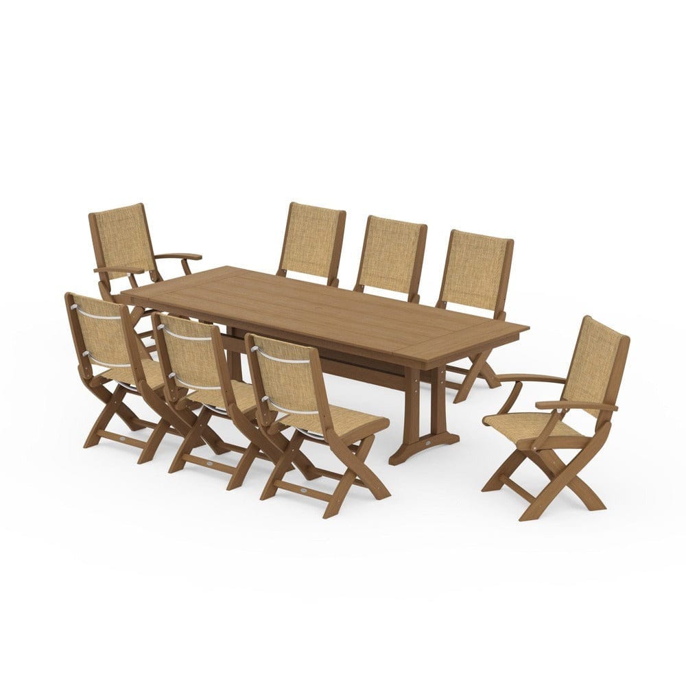 POLYWOOD® - Coastal 9-Piece Folding Dining Chair Farmhouse Dining Set with Trestle Legs - PWS1447