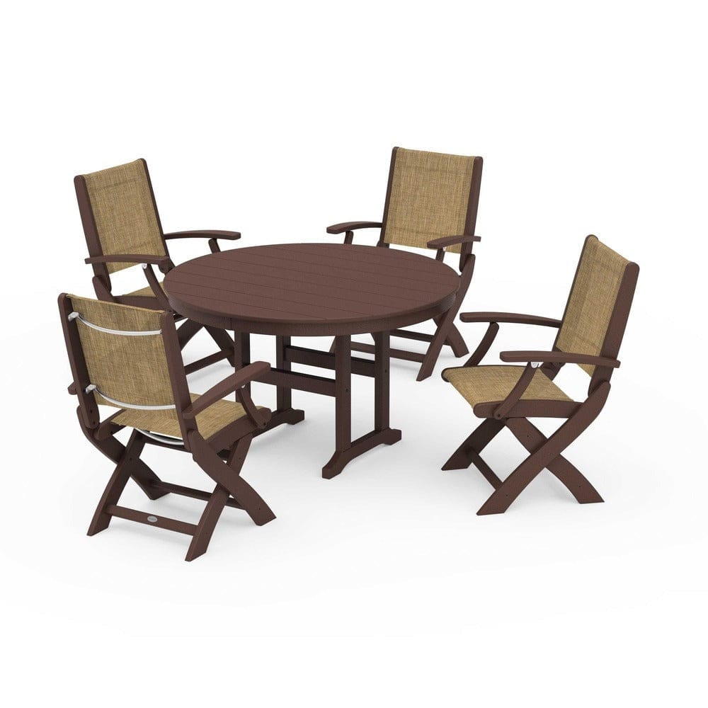 POLYWOOD® - Coastal Folding Chair 5-Piece Round Dining Set - PWS1357 Outdoor Furniture POLYWOOD®