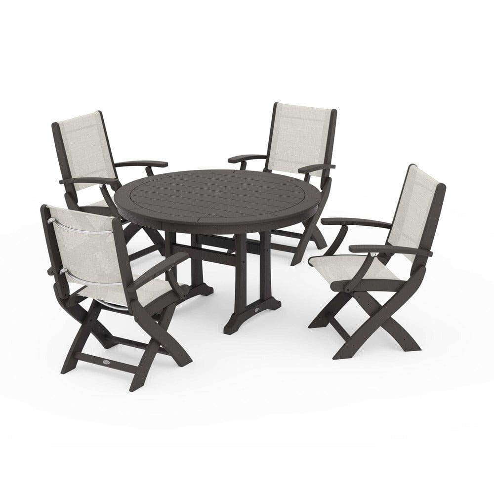 POLYWOOD® - Coastal Folding Chair 5-Piece Round Dining Set with Trestle Legs - PWS1120