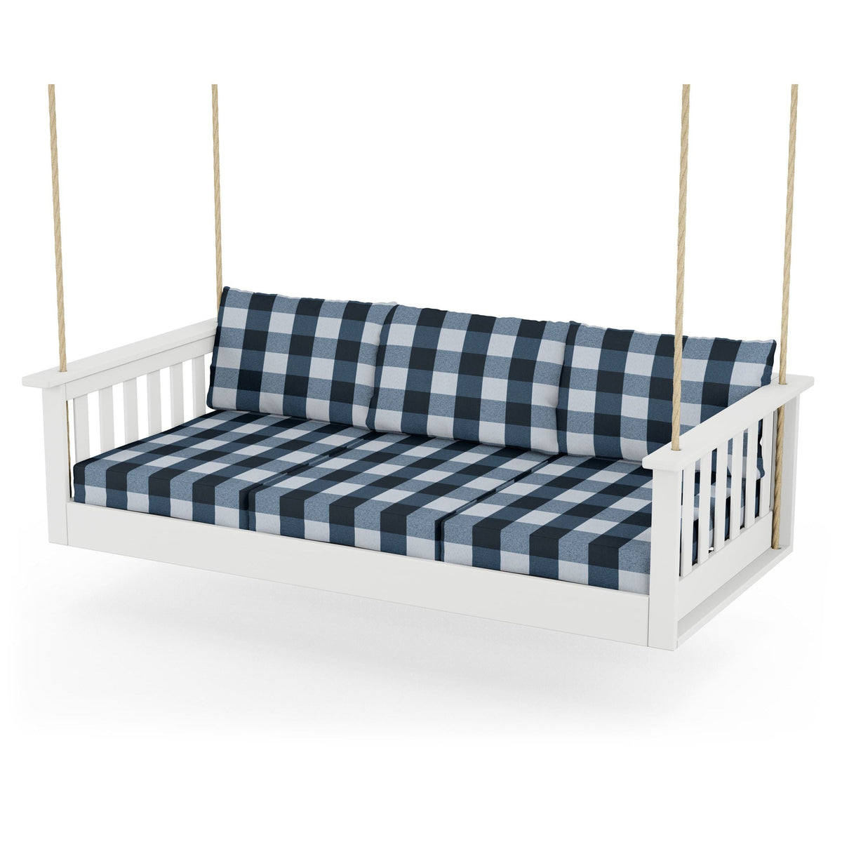 Vineyard Daybed Swing - White / Buffalo Plaid Marine Indigo
