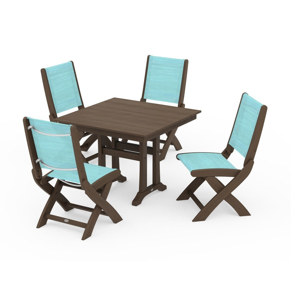 POLYWOOD® - Coastal Folding Side Chair 5-Piece Farmhouse Dining Set With Trestle Legs - PWS946