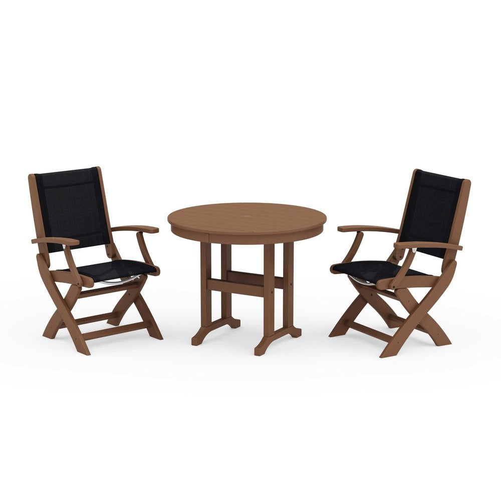 POLYWOOD® - Coastal Folding Chair 3-Piece Round Dining Set - PWS1328