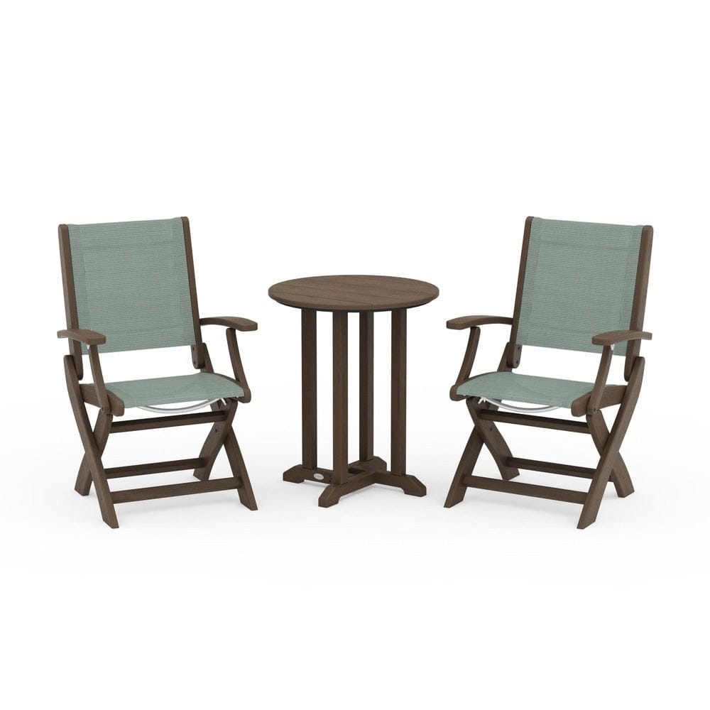 POLYWOOD® - Coastal Folding 3-Piece Round Bistro Dining Set - PWS1295