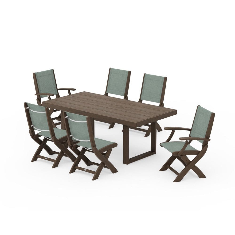 POLYWOOD® - Coastal Folding Chair 7-Piece Dining Set with Trestle Legs - PWS871