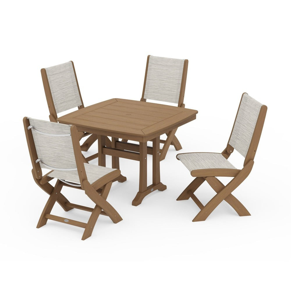 POLYWOOD® - Coastal Folding Side Chair 5-Piece Dining Set with Trestle Legs - PWS968