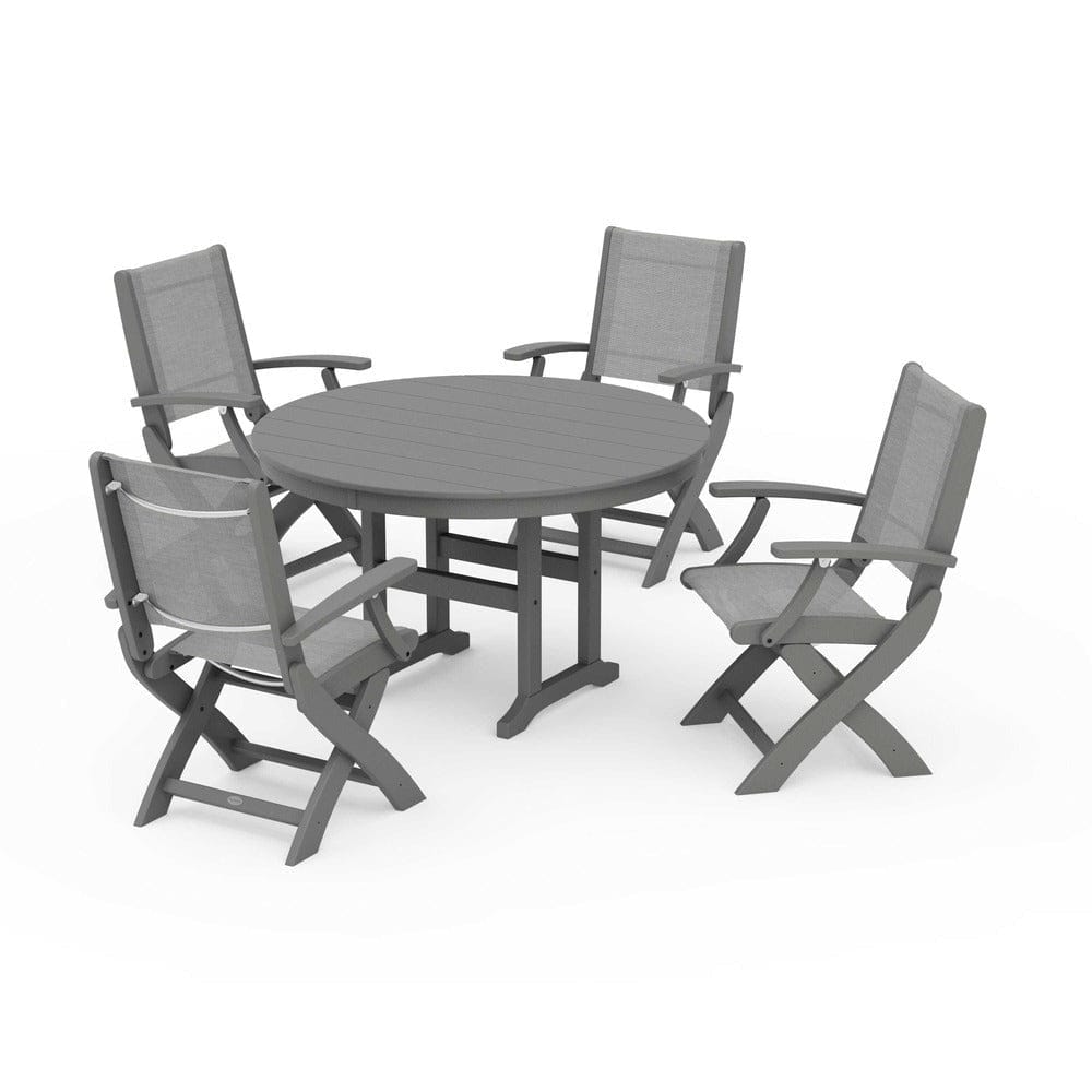 POLYWOOD® - Coastal Folding Chair 5-Piece Round Dining Set - PWS1357
