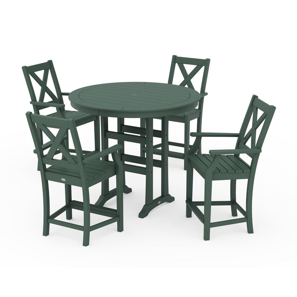 POLYWOOD® Braxton 5-Piece Nautical Trestle Arm Chair Counter Set - Green PWS511-1-GR