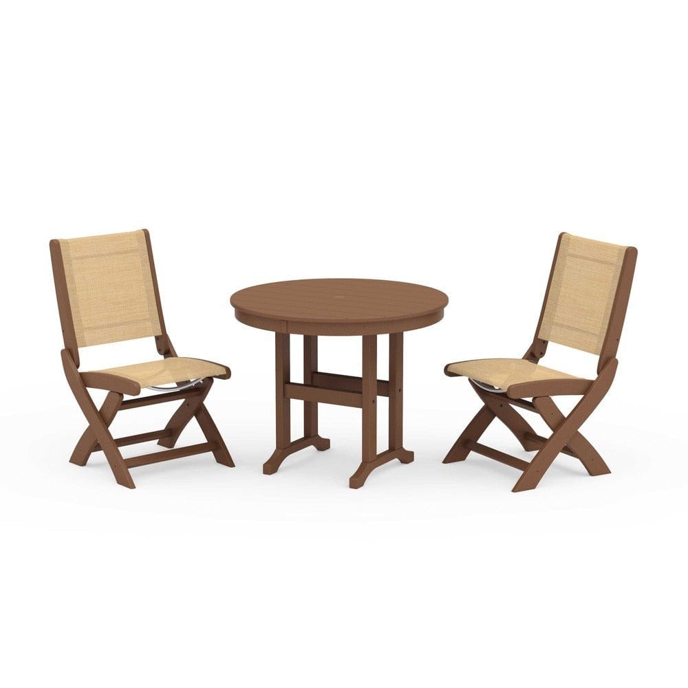 POLYWOOD® - Coastal Folding Side Chair 3-Piece Round Dining Set - PWS1329