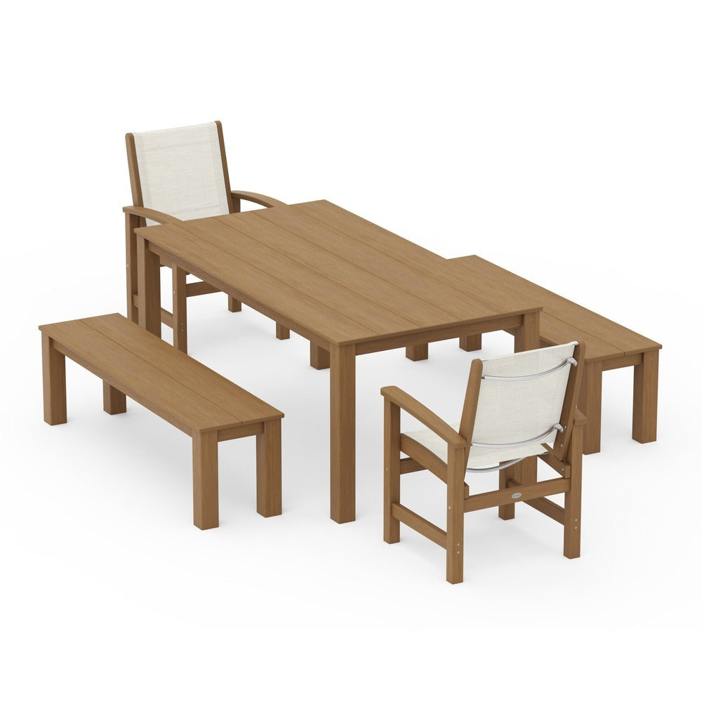 POLYWOOD® - Coastal 5-Piece Parsons Dining Set with Benches - PWS2277
