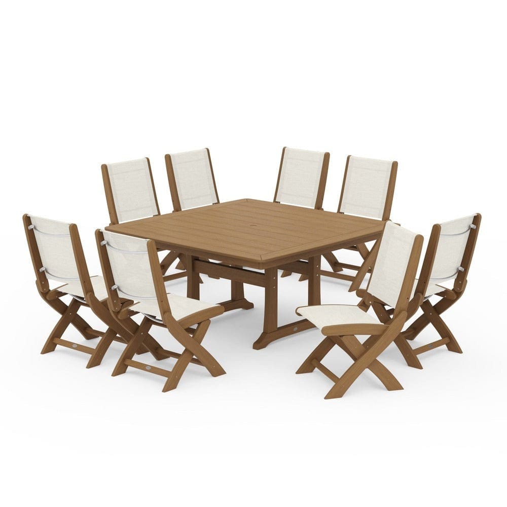 POLYWOOD® - Coastal Folding Side Chair 9-Piece Dining Set with Trestle Legs - PWS1113